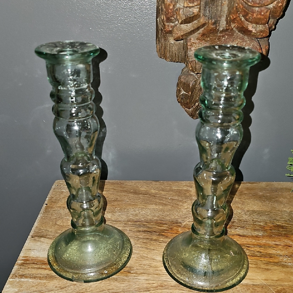Vidrios Recycled Green Glass Candle Holders